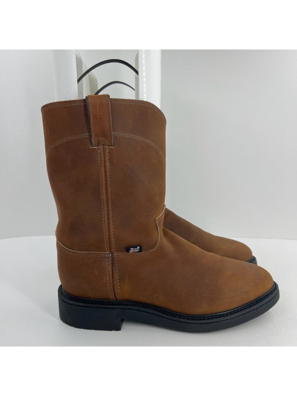 Justin Conductor 4760 Pull On Work Boots Mens 11 D Leather Slip Resistant Brown